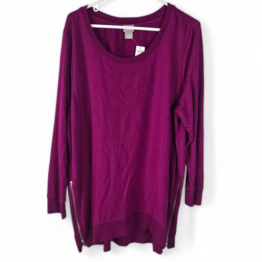 NWT Chico's Zenergy Side Zip Tunic Long Sleeve Size 3 Electric Magenta